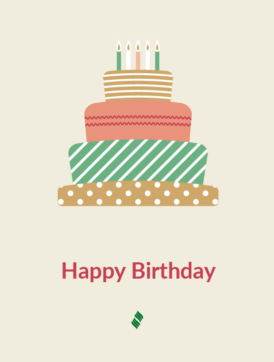 Happy Birthday: A birthday cake with lit candles on a green background.