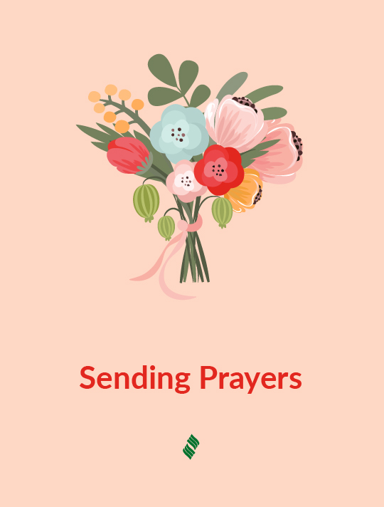 Sending Prayers: A bouquet of flowers on a peach background.