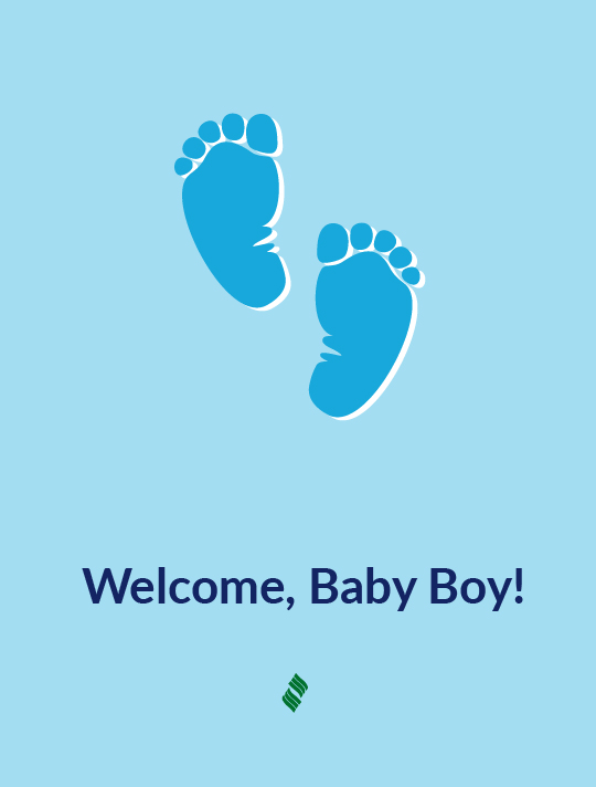 Welcome, Baby Boy: Blue baby footprints on a blue background.